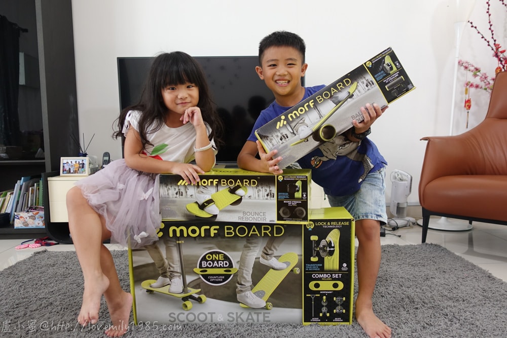 大童屆的動感商品！美國MorfBoard（多功能2 in 1 滑板/滑板車+彈跳球+平衡滾筒)。娛樂兼運動，消耗體力最佳幫手，媽媽還可以瘦身